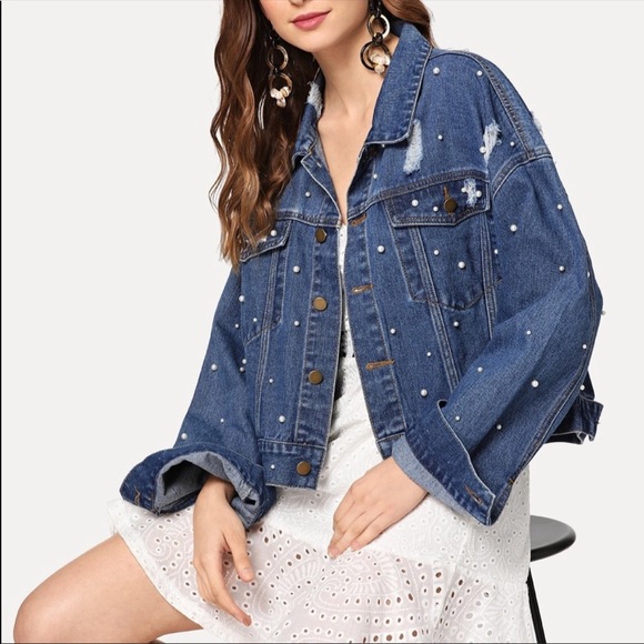 Jackets & Blazers - Pearl Beaded Denim Jacket